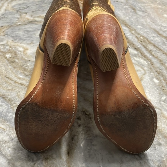 FRYE Metallic Gold Stitched Knee High Western Festival Cowboy Boots - Picture 10 of 15